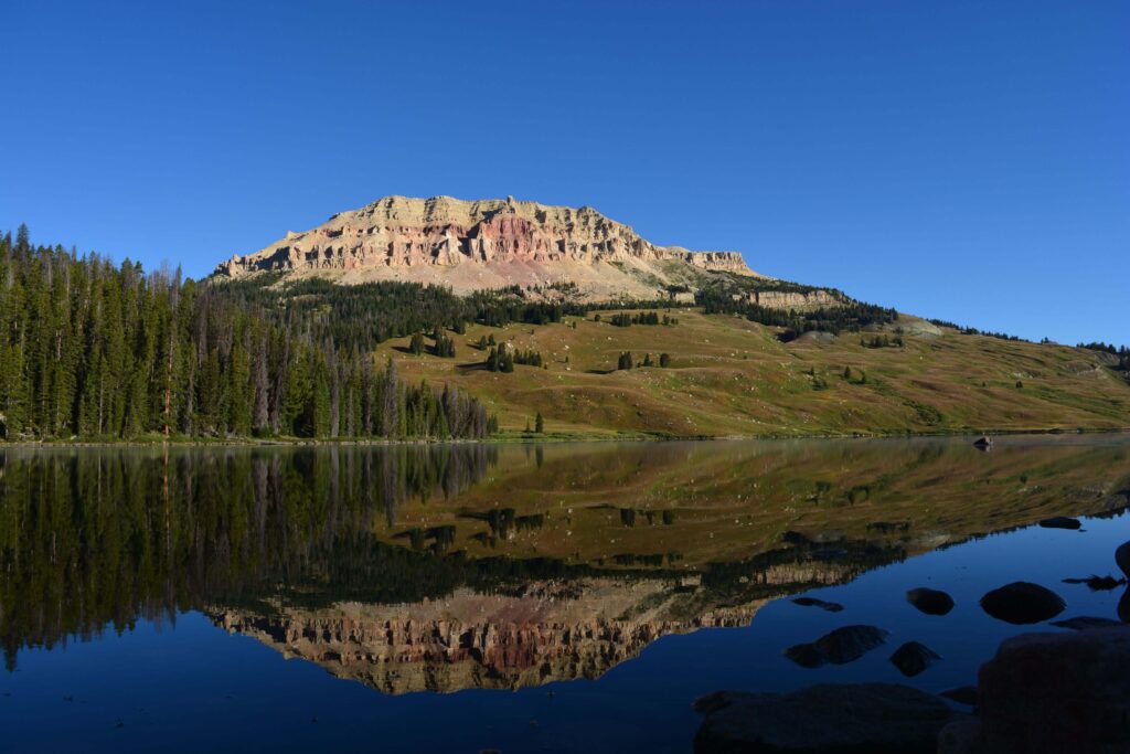 Expansive view of the Absaroka-Beartooth Wilderness, with its vast plateaus and high peaks, straddling Montana and Wyoming.